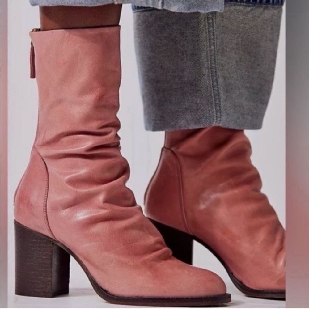 Free People Elle Block Heel Boots Pink US 8